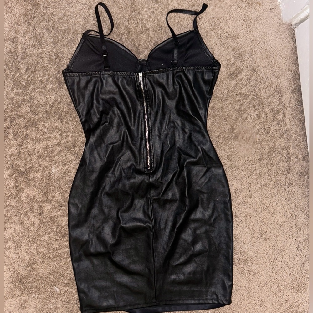 Faux leather mini dress